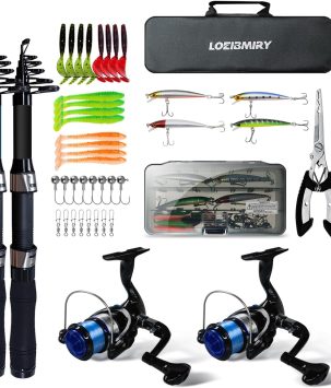 Fishing Rod Reel Combos, 2 Pack 2.1m/6.89ft Telescopic Fishing Poles with Spinning Reels Fishing Lures Fishing Pliers and Travel Bag for Saltwater Freshwater Beginner Fishing Tackle Set