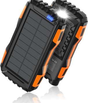Power-Bank-Solar-Charger - 42800mAh Portable Charger,Solar Power Bank,External Battery Pack 5V3.1A Qc 3.0 Fast Charger Built-in Super Bright Flashlight (Orange)