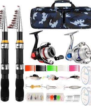 Telescopic Fishing Rod Reel Combo 2PCS 6.89FT Collapsible Fishing Pole Spinning Reel Lures Accessories with Fishing Bag Portable Fishing Rod Kit for Saltwater Freshwater Travel Fishermen Gift
